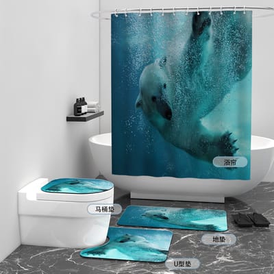 Floraweg Douchegordijn,Shower Curtain,badgordijn,badkamergordijn,koude arctische, golven, pinguïns, beer, zeevis, digitale printen -Anti Schimmel - Inclusief 12 ringen -met 12 stuks douchegordijnhaken – Waterdicht -Wasbaar- Polyester - 180x200 cm