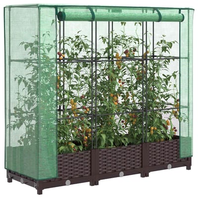 vidaXL - Plantenbak - verhoogd - met - kashoes - 120x40x123 - cm - rattanlook