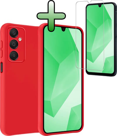 Hoesje Met Screenprotector - Geschikt voor Samsung Galaxy A16 - Sterk & Shockproof - Back Cover - Siliconen Case - Telefoon Hoes - Rood