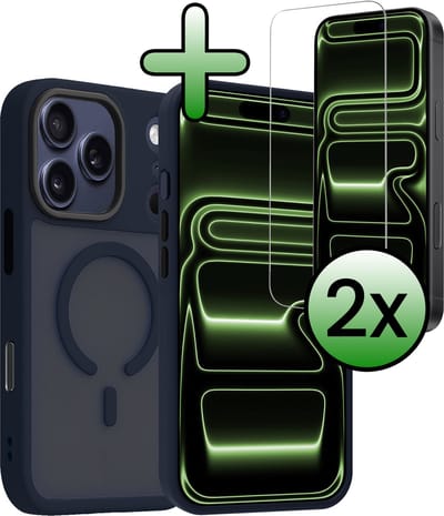 Hoesje Met 2x Screenprotector - Geschikt voor iPhone 17 Pro / 18 Pro - Magsafe Compatible - Sterk & Shockproof - Back Cover - Shock Proof Case - Telefoon Hoes - Donkerblauw