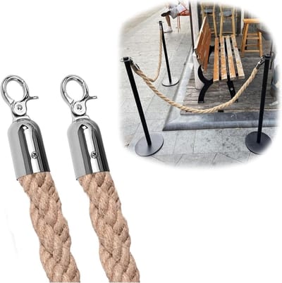 Touw Barrière Set - Hennep touwen - Mensenstromen Leiden - Met Zilveren Haken - 2 Stuks 37 m - Bruin