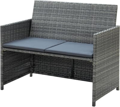 Tuinbank met kussens - Zitbank buiten - Genieten van de tuin - Waterdicht polyrotan - 995 cm breed - Grijs