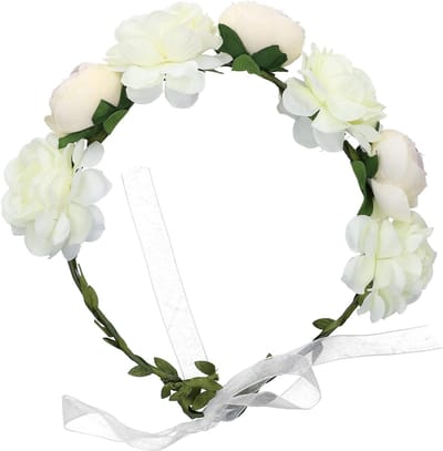 Bloemenkrans Hoofdband - Bloemenslinger Kroon - Feest Bruiloft - Verstelbaar Design - 22 x 20 x 4 cm - Wit