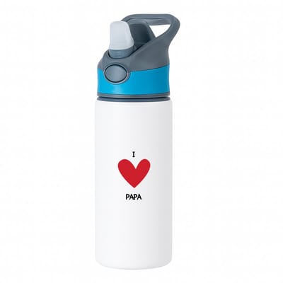 Hacebo® - I love papa waterfles met rietje blauw - Vader - Papa's - Vaderrdag - cadeau voor papa - hartje - familie - water fles - 650ML