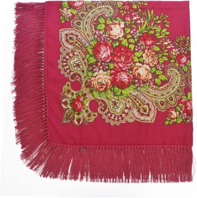 Katoenen Dames Sjaal - Bloemenprint Hoofddoek - Warmte en Stijl - Met Tassel Afwerking - 135x135 cm - Veelkleurig
