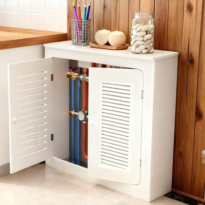Radiatorafdekking met deuren - Verwarmingkast Plank - Ruimte Verfraaien - Hout-kunststof panelen - 60x80x15 cm - Wit
