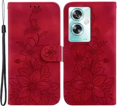 Coverup Hoesje - Geschikt voor OPPO A79 5G Hoesje - Coverup Bloemen Book Case - Rood