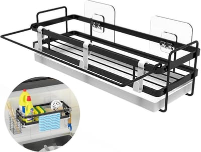 Spoelbakorganizer haken - hangend zonder boren - zelfklevend - met handdoekhouder - voor keukenaccessoires - spons borstel spoelzeep - HTML-content sponshouder gootsteen magnetische