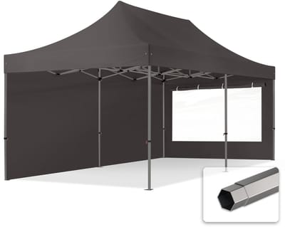 3x6 m Easy Up partytent Vouwpaviljoen, PREMIUM staal 40mm met zijwanden (panorama), donkergrijs