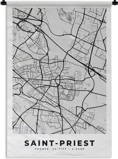 Wandkleed - Wanddoek - Frankrijk – Saint-Priest – Stadskaart – Plattegrond – Kaart - 120x180 cm - Wandtapijt