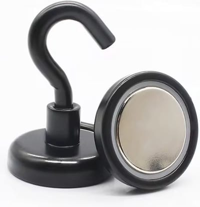 TLVX Haak magneet Zwart 20mm x 36mm / Erg sterk / 9 KG trekkracht / Magnetische ophanghaak / Magneet met haak / Metalen haak / Deurmagneet haak voor sleutels / Koelkast magneet handdoek / Magneet gereedschap / Foto magneet met handdoekhaak / 1 stuks