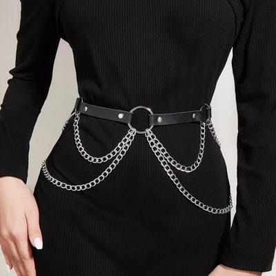 Dames Sexy Lichaamsketting Sieraden PU Leer Taille Riem Met Kettingen Festival Ketting Buikriem Sieraden Voor Dames Gotische Accessoires black