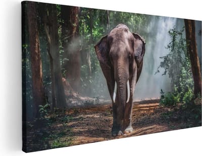 Artaza Canvas Schilderij Olifant - 40x20 cm - Klein - Wanddecoratie Bos - Muurdecoratie Jungle - Schilderijen Op Canvas Dieren
