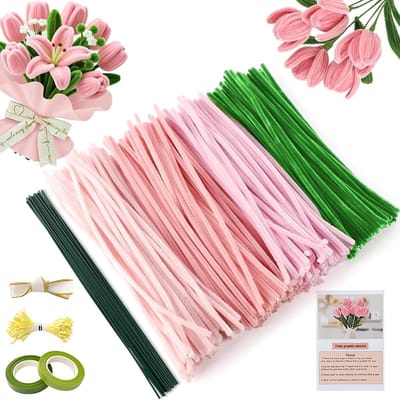 Knutselset voor bloemen met pijpenreinigers, lijmstift en plakband voor creatieve activiteiten