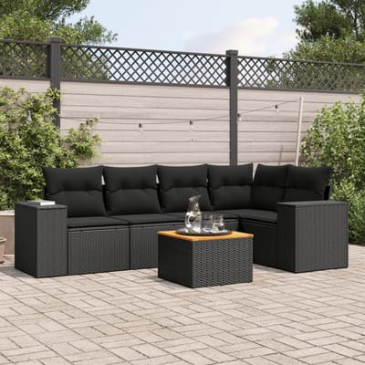 vidaXL - 6-delige - Loungeset - met - kussens - poly - rattan - zwart