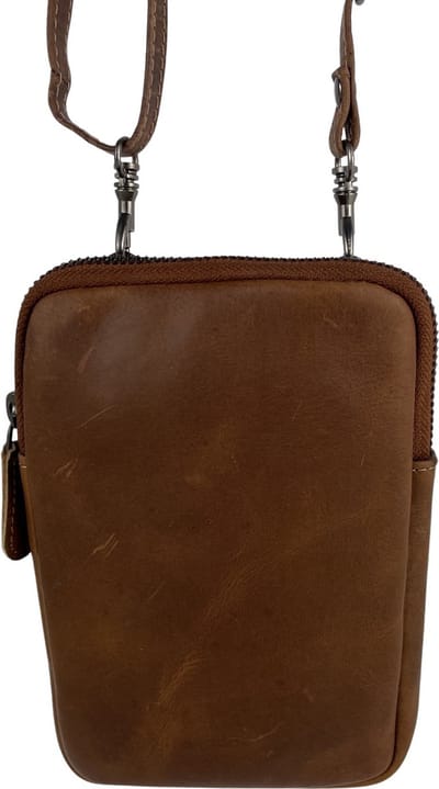 Telefoontasje - Crossbody Tas Dames - Cognac - Leer - Smartphone - Geld - Verstelbare Schouderband