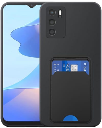 Geschikt voor Oppo A16 / A16s / A54s Telefoonhoesje met TPU Pasjeshouder - Flexible Back Cover Case Siliconen TPU with Cardslot - Zwart - Smartphonica geschikt voor Oppo A16;Oppo A16s;Oppo A54s