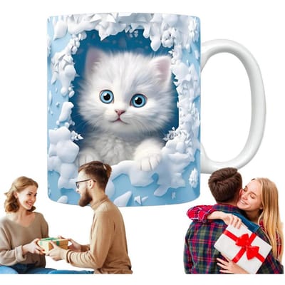 Kat Koffiemok Keramiek 3D Visuele Kat Melkbeker Creatieve Koffiekopjes Voor Glühwein Unieke Cadeaus Voor Kattenliefhebbers Kopjes Voor Thee 350ml gray