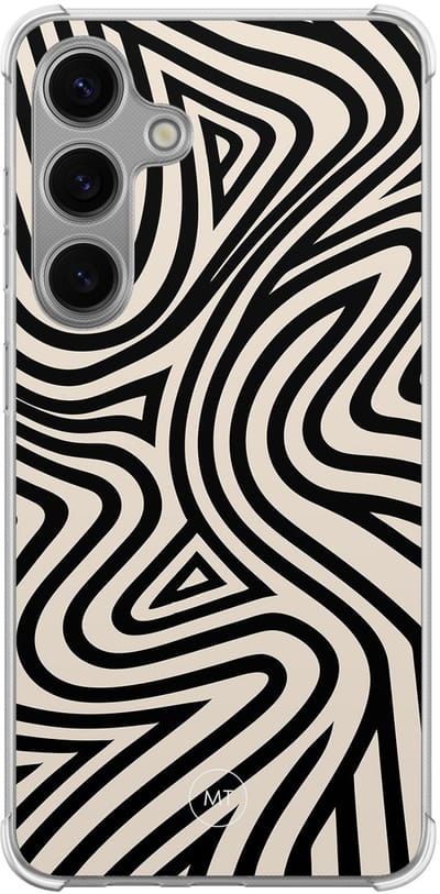 Hoesje (shockproof) geschikt voor Samsung Galaxy S24 - Groovy lines - Extra sterke case - TPU/polycarbonaat - Print - Zwart, Wit, Transparant