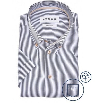 Ledûb Overhemd Allover Fine Striped Cotton Button-Down Donker Blauw / male