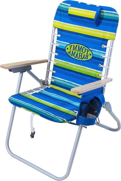 Strandstoel Rugzak - Opvouwbare Stoel - Zonnebaden en Ontspannen - 4 Ligposities - 17 inch zithoogte - Groen en Blauw Streep