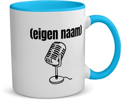 Akyol - microfoon met eigen naam koffiemok - theemok - blauw - Microfoon - muziek liefhebbers - iemand die houdt van muziek - verjaardag - cadeau - kado - 350 ML inhoud