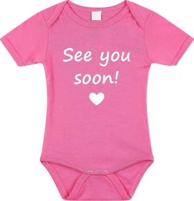 Baby rompertje met leuke tekst | See you soon! |zwangerschap aankondiging | cadeau papa mama opa oma oom tante | kraamcadeau | maat 80 roze