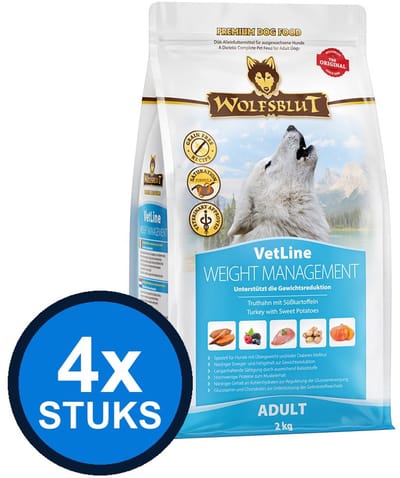 4x Wolfsblut - VetLine Weight Management - Hondenvoer Droogvoer - 2 kg