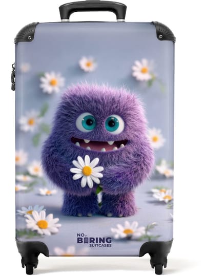NoBoringSuitcases.com - Koffer - paars monster met madeliefjes - Past binnen 55x40x20 cm en 55x35x25 cm - Trolley handbagage - Valiezen met wieltjes volwassenen - Reiskoffer op wielen - Rolkoffer lichtgewicht