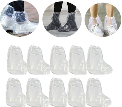 Waterdichte schoenovertrekken - Wegwerp plastic schoenovertrekken - Antislip binnen- en buitenschoenovertrekken - Waterdichte schoenovertrekken voor regenachtige dagen - Waterdichte laarzenbeschermers - Transparant - Unisex - 10 paar