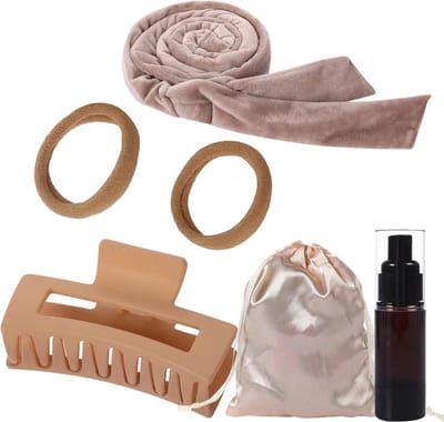 set van 6, Haar kruller, krullen zonder hitte, hitteloze krulband, fluweel, hoofdband voor krullen 's nachts, antislip, doe-het-zelf haarkruller, haarband, voor halflang haar,Met een lege fles, Goud