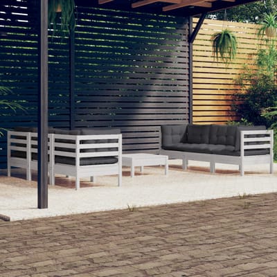vidaXL - 7-delige - Loungeset - met - antracietkleurige - kussens - grenenhout