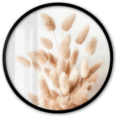 Poster in lijst Rond - Fotolijst 40x40 cm - Posters - Pampasgras - Pluim - Wit - Beige - Ronde posterlijst zwart - Decoratie - Wanddecoratie woonkamer - Muurdecoratie slaapkamer