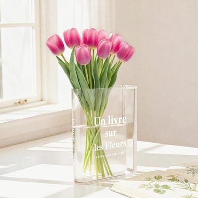 Boekenvaas Acryl - Decoratie Vaas - Bloemen Presenteren - Uniek Boek Design - 21.5 x 15.5 x 5 cm - Transparant