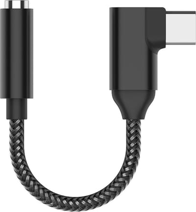 USB -C naar 3.5mm jack AUX adapter kabel - Haakse hoek - 16Bit - 48Khz -TRRS - geschikt voor Telefoon en Laptop - zwart