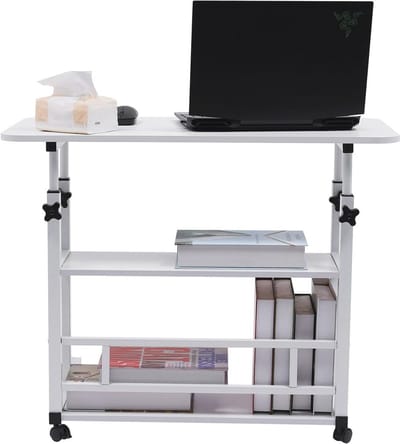 Bijzettafel met wieltjes en 3 niveaus - Verstelbare mobiele koffietafel voor woonkamer & kantoor