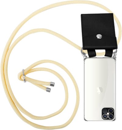 Cadorabo Hoesje geschikt voor Apple iPhone 12 / 12 PRO in ROOM BEIGE - Silicone Mobiele telefoon ketting beschermhoes met zilveren ringen, koordriem en afneembaar etui