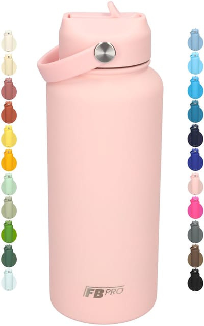 Thermos waterfles 1 liter - Isolerende Waterfles met Draaibare Drinktuit - Houdt Koud Drinken Écht KOUD - Pink - Drinkfles voor Volwassenen met Handvat - 1 liter inhoud - Licht Roze
