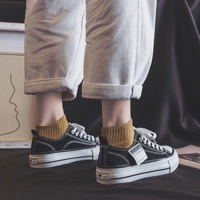Platform Canvas Schoenen Dames Hoogteverhogende Witte Schoenen Lente en Herfst Nieuw Veelzijdig Herfst Student Lage Schoenen Lente 40 zwart
