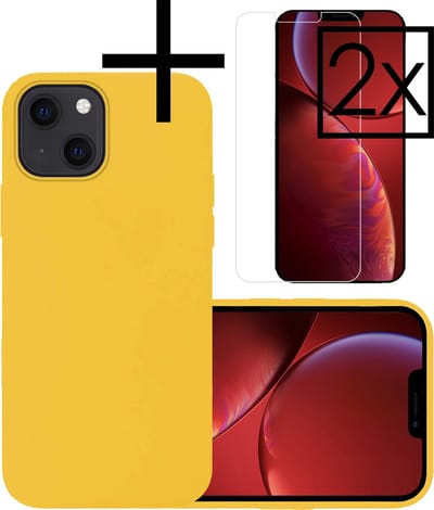 Hoesje - Met 2x Screenprotector - Geschikt voor Apple iPhone 13 Mini - Sterk & Shockproof - Back Cover - Siliconen Case - Telefoon Hoes - Geel