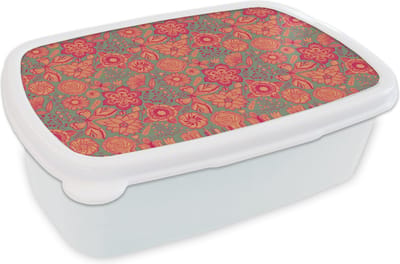 Broodtrommel Wit - Lunchbox - Brooddoos - Vlinders - Patronen - Lente - Bohemian - 18x12x6 cm - Volwassenen