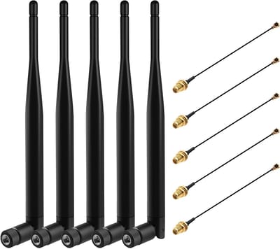 LoRa Antenne 868MHz 5dBi met SMA Male en IPEX naar SMA Female Kabel voor ESP32 en Meshtastic (5 Stuks)