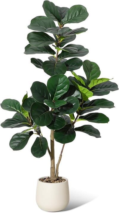 120cm Kunst vijgenbladboom - natuurgetrouwe kunst Ficus Lyrata met plantenpot - staande kunstplanten voor binnen decoratie thuis kantoor woonkamer - cadeau voor huisvesting
