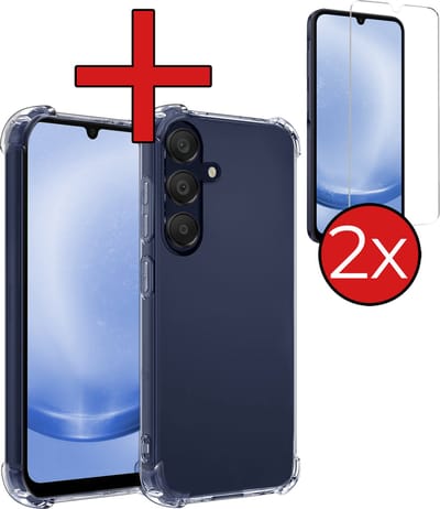 Hoesje - Met Screenprotector - 2 Stuks - Geschikt voor Samsung Galaxy A25 - Sterk & Shockproof - Back Cover - Siliconen Case - Telefoon Hoes - Shock Proof - Telefoonhoes - Transparant
