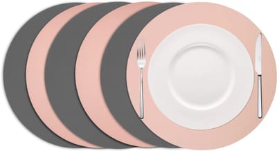 Cookinglife Placemats - Set van 6 - Dubbelzijdig - Ronde Lederlook Onderleggers - Vegan leer - Grijs/Roze - Ø38 cm