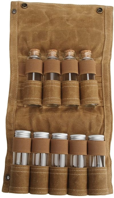 Dailygoods- Kruidenzak Draagbaar - Opvouwbare Opbergtas - 9 Kruidenpotjes - Slijtvast Canvas - Bevestiging aan Boom - Kruidenopbergtas