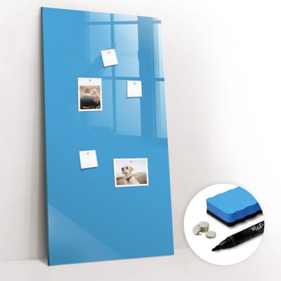 Tulup Whitebord - Kleur Blauw Magneetbord - 60 cm x 120 cm - Magnet Board - Minimalistisch Prikbord - Magnetisch Bord - Notitiebord Werkplek - Gratis 5 Sterke Magneten + Whiteboard Marker & Wisser - Memobord Keuken - Magneetbord Rechthoekig