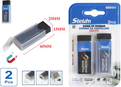 Decopatent - 2-DELIGE Magnetische Gummen Set - Stelam Magneet Gum - Combi Gom voorzien van Gum en Magneet - Eraser - Potlood Tekeningen gum - voor kinderen en volwassenen