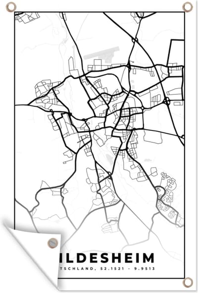 Muurdecoratie Hindesheim - Plattegrond - Stadskaart - Kaart - 120x180 cm - Tuinposter - Tuindoek