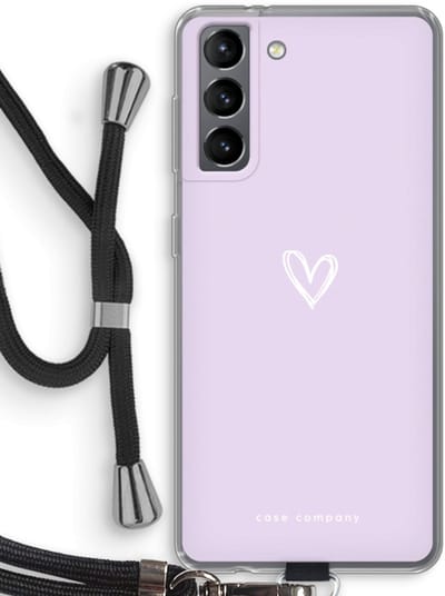 Case Company® - Hoesje met koord geschikt voor Samsung Galaxy S21 hoesje met Koord - Klein hartje paars - Telefoonhoesje met Zwart Koord - Bescherming aan alle Kanten en Over de Schermrand
